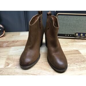 Bp Lance-Lea Ankle Boots Women's US 7.5M Brown Leather Zip Closure Block Heel